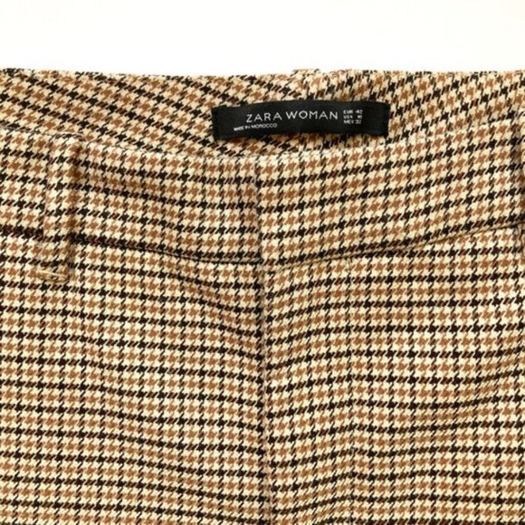 ZARA WOMAN HOUNDSTOOTH ANKLE CROPPED PANTS SZ. 10 - Picture 2 of 5